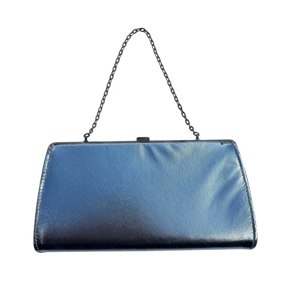 Vintage Evening Bag Clutch Purse Metallic Silver Chain Handle